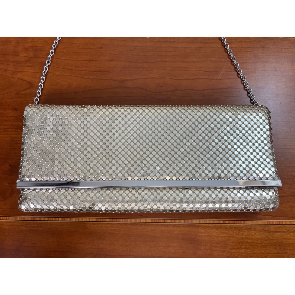Jessica McClintock Vintage 90s Silver Metal Mesh Evening Clutch Shoulder Bag - Picture 2 of 8